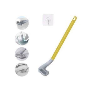 "Brosse de toilette en silicone souple, manche ergonomique long, suspendu pour un rangement optimal. "