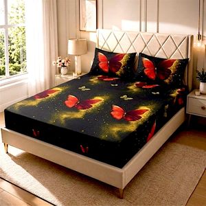 Drap Housse Imprimé 160x200 cm + 2 Taies d’Oreiller – Motif Élégant – Tissu Doux et Confortable