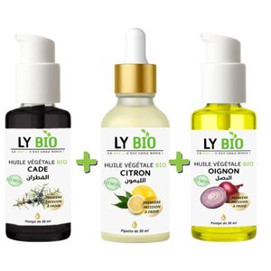 LY BIO PACK HUILE CADE 50ML - POMPE + HUILE CITRON 50ML - PIPETTE + HUILE OIGNON 50ML - POMPE