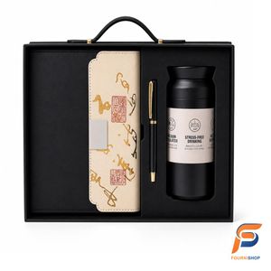 Coffret Cadeau Noir Élégant avec Stylo & Thermos – Set Premium Professionnel - Maroc