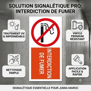 Sticker Autocollant Interdiction de Fumer - Format 12.5 x 28.5 cm - Signalisation de Sécurité Rouge et Blanc