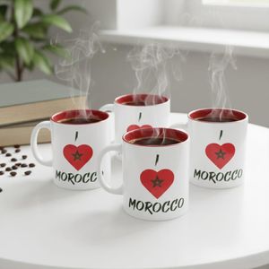 مجموعة من 4 أكواب سيراميك - المغرب - كوب قهوة / شاي - أبيض وأحمر - 200 مل