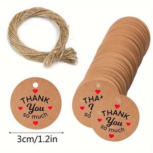 100 étiquettes cadeaux en papier kraft avec 20 mètres de ficelle, étiquettes de remerciement pour fête de mariage et décoration