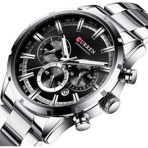 Curren  Montre à Quartz pour Homme avec Trois sous-Cadrans Affichage de la Date Boîtier  Bracelet, Argenté., 22, Sport