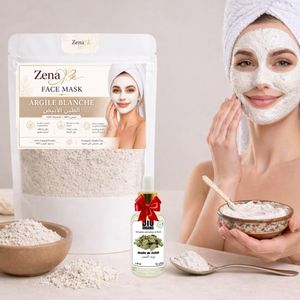 Zena Argile blanche 200g soin éclat visage premium + huile de Sidr 30ml gratuit