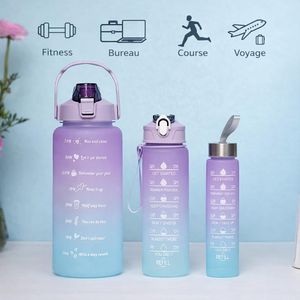 Kimo Lot de 3 bouteilles d’eau sport dégradées 2L + 750ml + 250ml – Fitness, salle de sport, yoga, course , Voyage, bureau