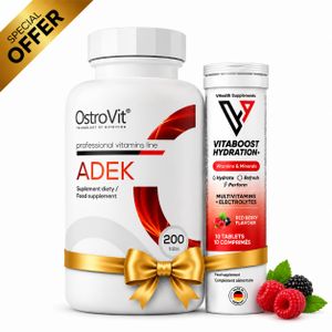 OstroVit Pack ADEK 200 Tabs - Vitamines A, D, E & K + Vitamins & Minerals - Redberry 10 Comprimés