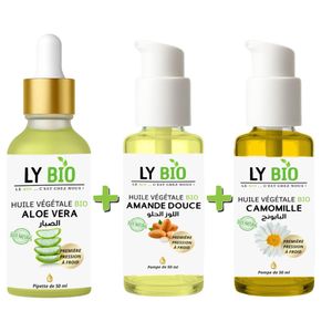 LY BIO PACK HUILE ALOE VERA 50ml - PIPETTE + HUILE AMANDE DOUCE 50ml - POMPE + HUILE CAMOMILLE 50ML - POMPE