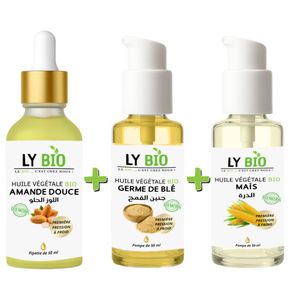 LY BIO PACK HUILE AMANDE DOUCE 50ML - PIPETTE + HUILE GERME DE BLE 50ML - POMPE + HUILE MAIS 50ML - POMPE