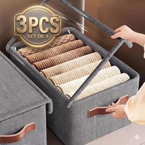Lot 3Pcs Sacs de Rangement Grande Capacité Pliable avec Couvercle Transparent – 2Boîtes de Rangement Multifonction en Tissu pour Vêtements, Couettes, Couvertures, Draps, Oreillers, Linge de Maison, Jouets, Peluches, Organisateurs Armoire et Sous Lit