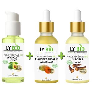 LY BIO PACK HUILE AVOCAT 50ml - POMPE + HUILE FIGUE DE BARBARIE 50ML - PIPETTE + HUILE GIROFLE 50ML - PIPETTE