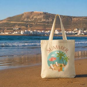 Sac Tote Bag en Toile Résistante – Grand Sac Cabas Réutilisable pour Shopping, Travail, Cours, Voyage et Plage - Biege