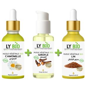 LY BIO PACK HUILE CAMOMILLE 50ML - PIPETTE + HUILE GIROFLE 50ML - POMPE + HUILE LIN 50ML - PIPETTE