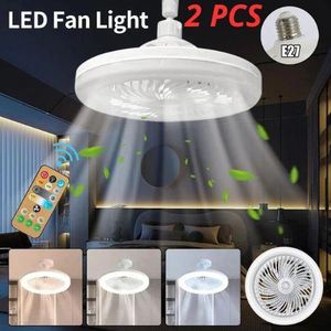 02 PCS Ceiling Fan With LED Lights E27 Lamp Holder With Remote Control 3 Color Change AC85-265V For Living Room Bedroom Lighting