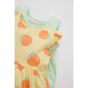 Defacto Robe deux pièces sans manches en coton à motifs orange pour bébé fille - X1955A2 - Jaune Clair