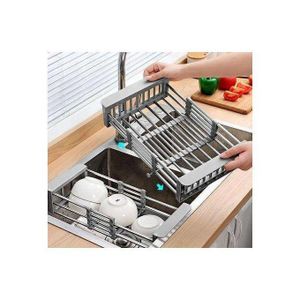 Égouttoir à vaisselle, égouttoir à vaisselle à poser sur l'évier, égouttoir à vaisselle en acier inoxydable avec accoudoirs réglables, Vaccage et organiseur fonctionnel pour fruits et légumes.