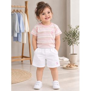General Ensemble Été fille 2 Pièces – T-Shirt Manches Courtes à Rayures et Short Blanc 