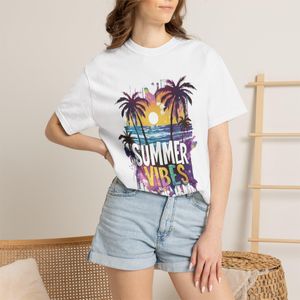 T-shirt L'esprit Sunset Party:Unisexe en 100% Coton blanc