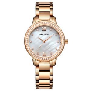 MINI FOCUS Montre Femme - Luxe Rose Gold & Cadran Nacre Sertie de Cristaux