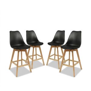 Dansmamaison.ma PACK FAVELA – 4 Tabourets de Bar Noirs & Bois