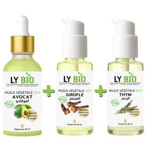 LY BIO PACK HUILE AVOCAT 50ml - PIPETTE + HUILE GIROFLE 50ML - POMPE + HUILE THYM 50ML - POMPE