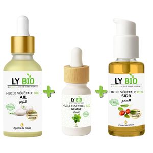LY BIO PACK HUILE AIL 50ML - PIPETTE + HUILE ESSENTIEL MENTHE 10ML + HUILE SIDR 50ML - POMPE