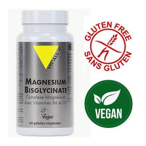 vitall +  Magnésium Bisglycinate complexe magnésium & Vitamines B6 et D3 Sans gluten 60 gélules bio