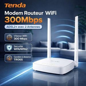 tenda Routeur Modem ADSL2+ WiFi N 300Mbps 2 Antennes