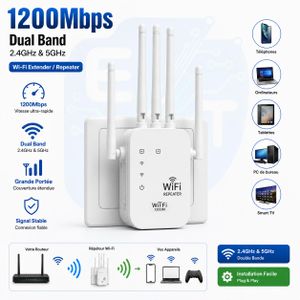Répéteur Wi-Fi 1200Mbps Double Bande 2.4GHz/5GHz – Amplificateur de Signal Longue Portée 6 Antennes