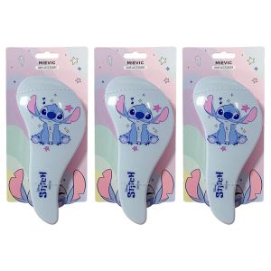 MIEVIC Lot de 3 - Brosse Démêlante Classique Stitch Edition - Design Personnage Disney - Pour Enfants et Adultes - Accessoire Cheveux