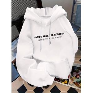 T-shirt élégant pour femme au design simple. Sweatshirt à manches longues et poches kangourou avec inscription « DON'T PUSH THE HORSES ». Pull à capuche pour femme pour les saisons d'automne et d'hiver. Convient pour une tenue décontractée quotidienne e