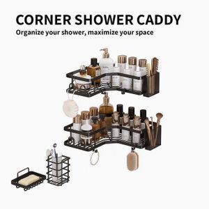 Étagère de salle de bain + porte savon + porte brosses à dents ans perçage