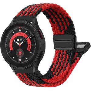 Bracelet de rechange 20mm en Nylon Stap 20 mm compatible avec Samsung Galaxy Watch 4 5 6 7 44 mm 40 mm/5Pro 45 mm/4 Classic 46 42 mm/6 Classic 43 47 mm/Active 2 Bracelet extensible en nylon tressé avec fermoir magnétique - Noir Rouge