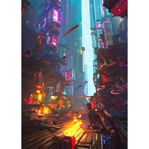 Neons cyberpunk city  Poster Chambre Haute Qualité