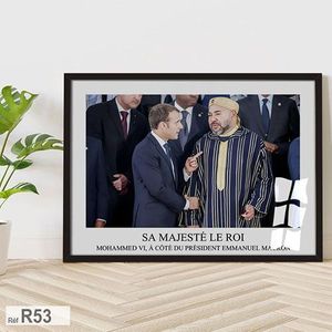 Photo Roi Mohammed six aux coté d'Emmanuel macron, tableau wall décoration