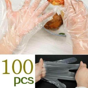 Lot de 100 gants en plastique jetables transparents Polyéthylène Grands