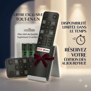 Télécommande de rechange pour tous les téléviseurs TCL LCD LED QLED 3D 4K UHD Smart TV avec boutons de raccourci– Pack 2 Unités avec Piles Offertes