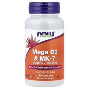 Now Foods  Mega D-3 & MK-7 5000 IU  180 mcg - 120 Capsules