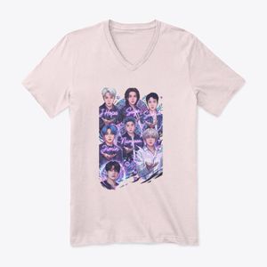 None T-shirt Col V Femme BTS – Seven Stars Concept - Design K-Pop Streetwear Moderne - Rose