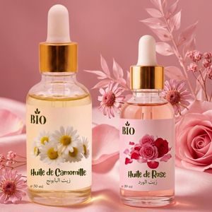 Bio Pack x2 Huile de camomille 50 ml et Huile de rose 30 ml routine beauté éclat