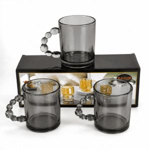 Lot de 3 Tasses en Verre Fumé avec Poignée Perles Design – Verres Élégants pour Café, Thé, Cappuccino et Boissons Chaudes/Froides – Style Moderne et Raffiné