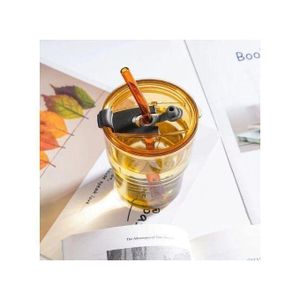 Tasse à Café Portable en Verre avec Paille, Couvercle et Étui en Cuir