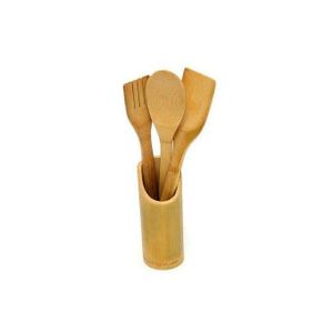 Set 3 Spatules - Cuillères en Bois bambou + Support // Ensemble culinaire