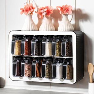 Organisateur d’Épices avec 12 Pots – Design Élégant & Fonctionnel en Plastique de Haute Qualité – Fabriqué en Turquie