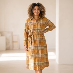 Marwa فستان كاروهات بحزام - R5032H26 - كاروهات أصفر
