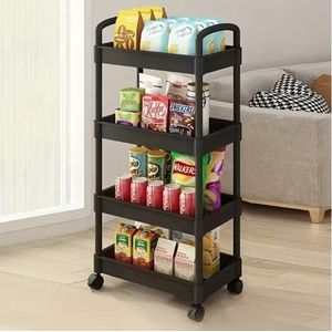 General Chariot de Rangement à 4 Étagères avec Roulettes – Organisateur Mobile Multifonction pour Cuisine, Chambre, Salon, Salle de Bain et Bureau