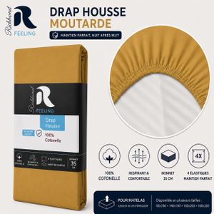 RICHBOND Drap housse 140x190 100% Cotonelle) - Idéal Matelas Jusqu'à 35cm d'Epaisseur - Ajustement 4 Coins Parfait - Tissu Doux, Respirant et Facile d'Entretien - Moutarde