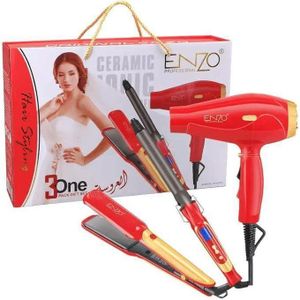 Enzo PACK de coiffure professionnel 3 en 1 Comprend un sèche-cheveux haute puissance, un lisseur en céramique et un fer à friser