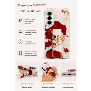 Coque pochette style fashion pour Samsung A36 avec motif floral et sangle+ support intégré