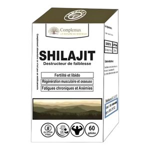 Complemax Shilajit - Soutien Fertilité,  masculin, Régénération Musculaire et Osseuse, Fatigue Chronique et Anémie - 60 Gélules